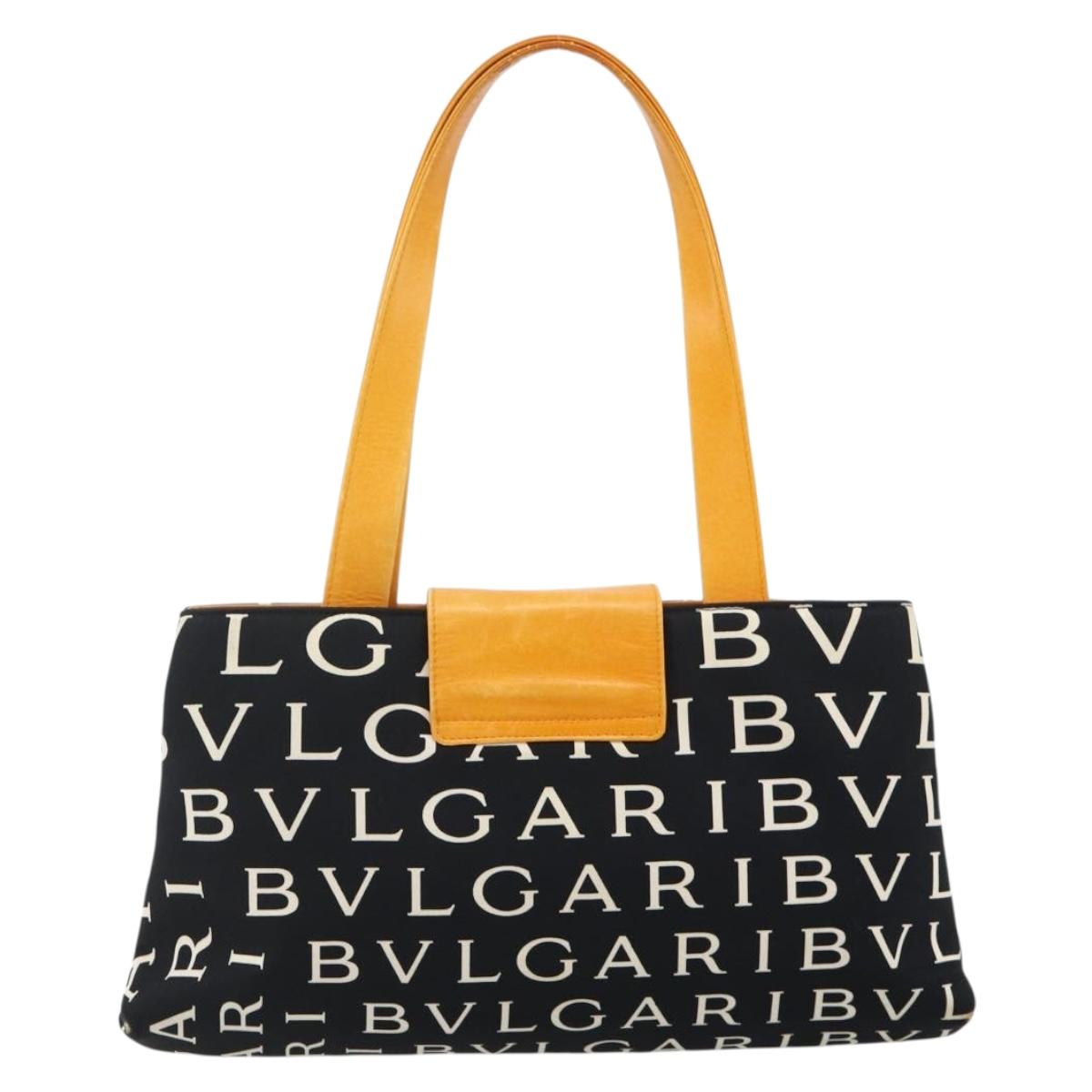 BVLGARI Logo Mania Hand Bag Canvas Black Silver Auth 180087