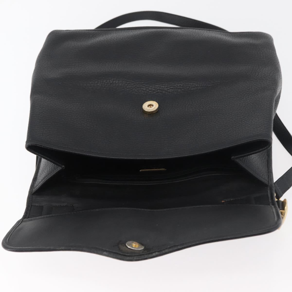 Christian Dior Hand Bag Leather 2way Black Gold Auth 180092