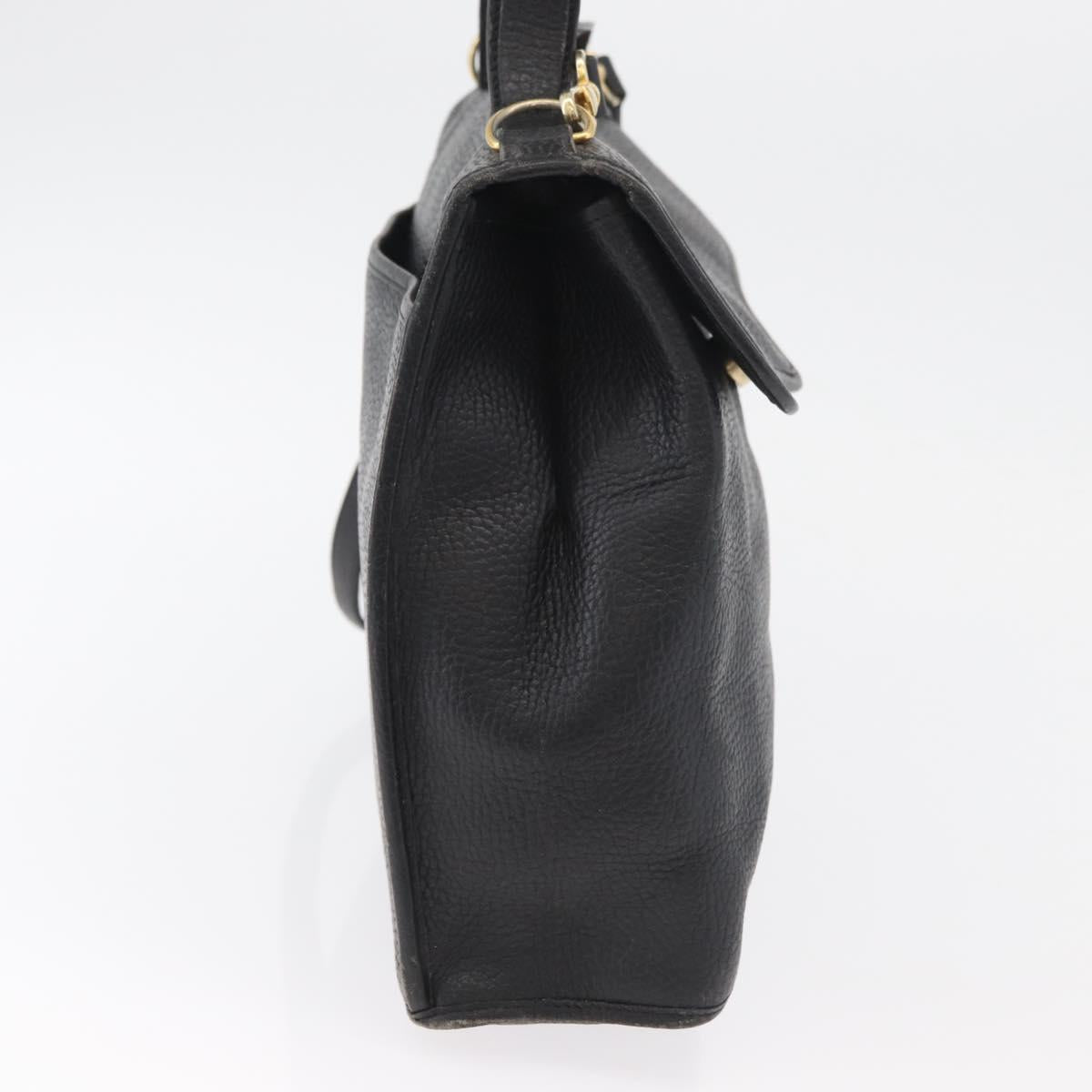 Christian Dior Hand Bag Leather 2way Black Gold Auth 180092