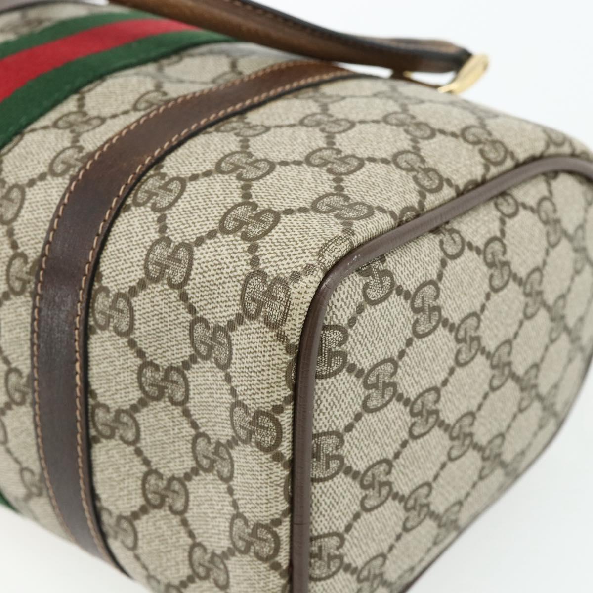 GUCCI GG Supreme Web Sherry Line Hand Bag PVC Beige Gold Red Auth 180100