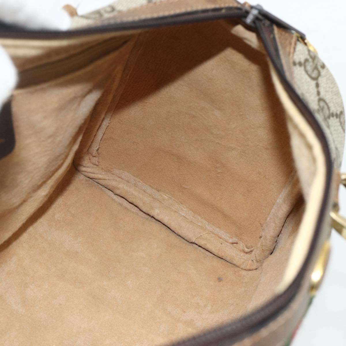 GUCCI GG Supreme Web Sherry Line Hand Bag PVC Beige Gold Red Auth 180100