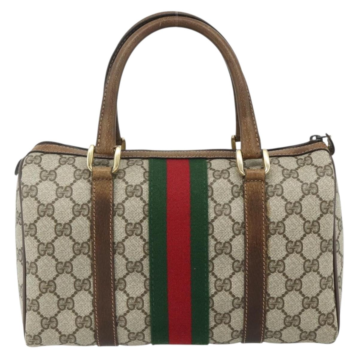 GUCCI GG Supreme Web Sherry Line Hand Bag PVC Beige Gold Red Auth 180100