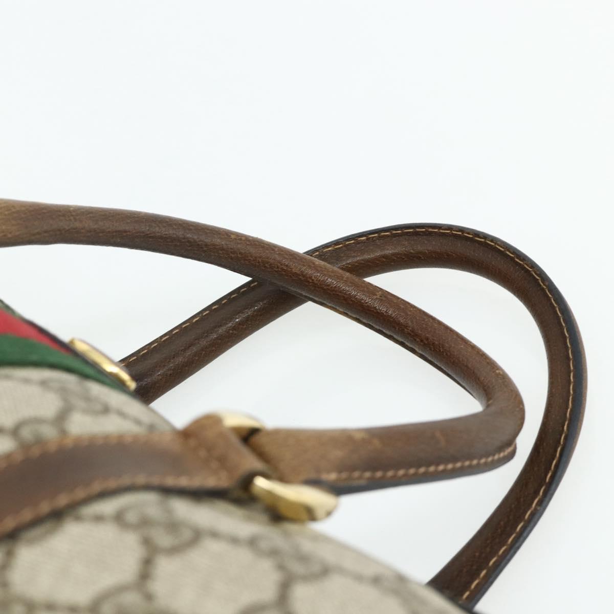 GUCCI GG Supreme Web Sherry Line Hand Bag PVC Beige Gold Red Auth 180100