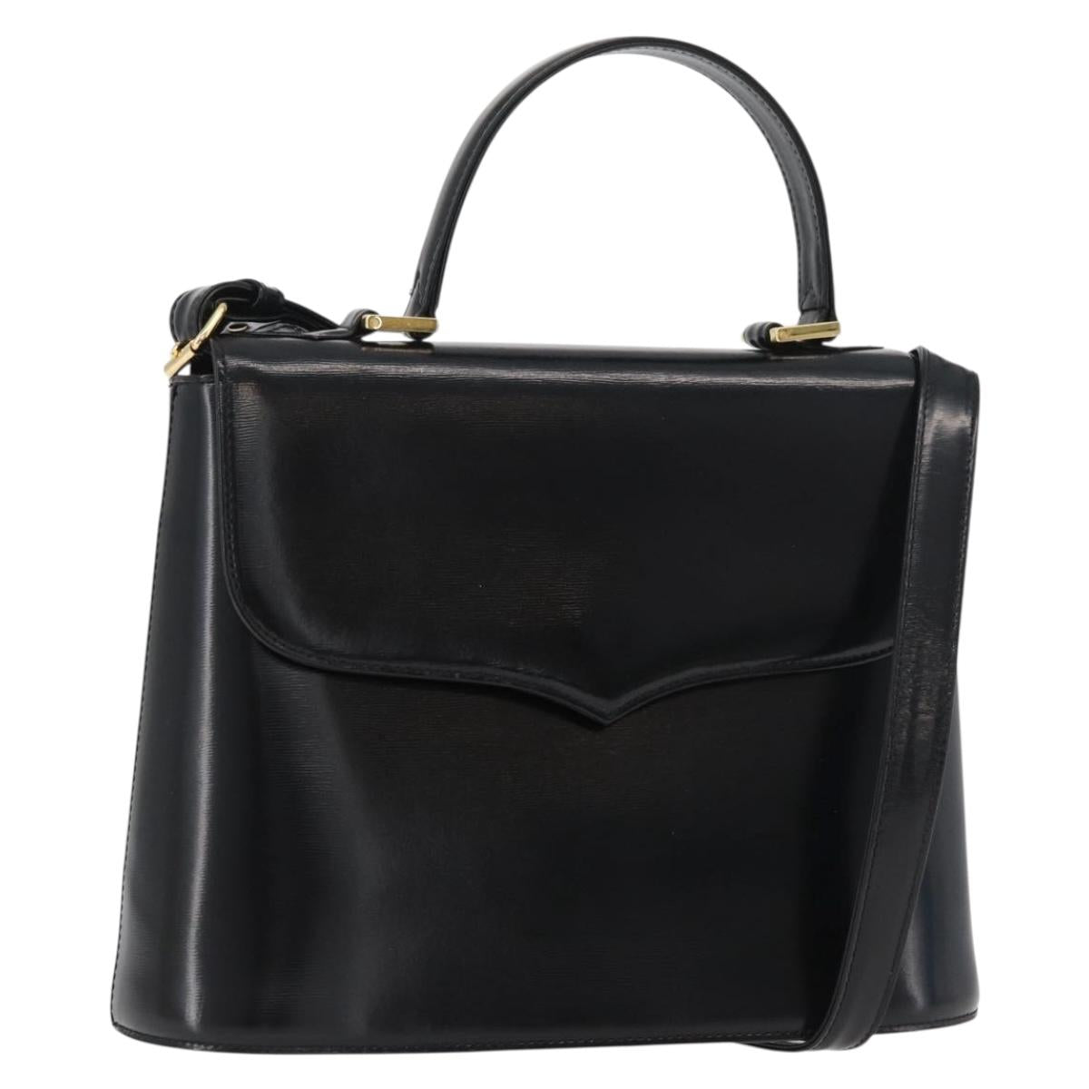 SAINT LAURENT Hand Bag Leather 2way Black Gold Auth 180103