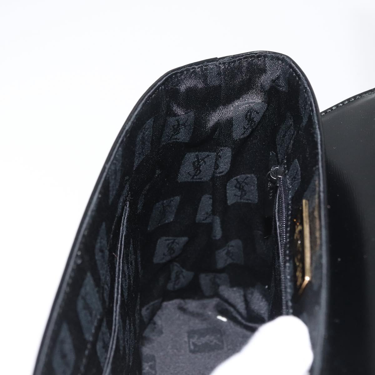 SAINT LAURENT Hand Bag Leather 2way Black Gold Auth 180103