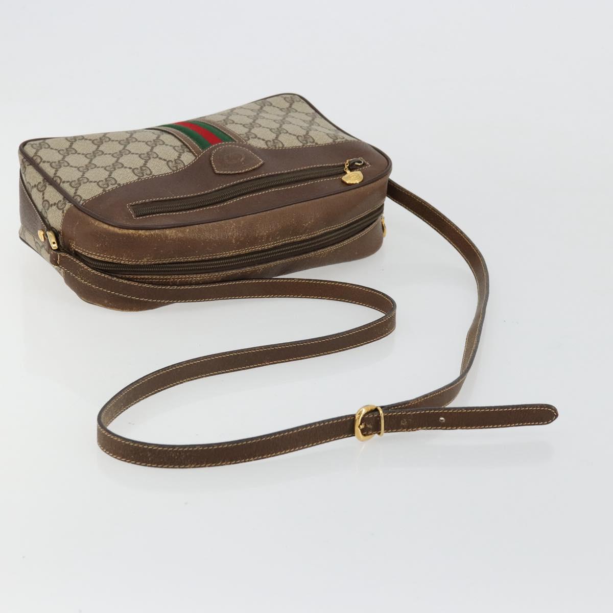 GUCCI GG Supreme Web Sherry Line Bag PVC Beige Gold 001 56 0860 Auth 180110