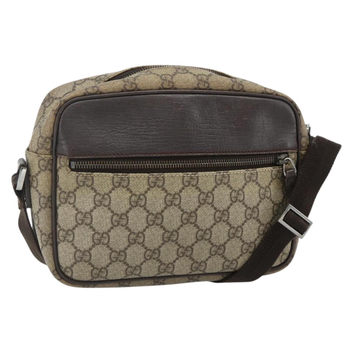 GUCCI GG Supreme Shoulder Bag PVC Beige Silver 114291 Auth 180111