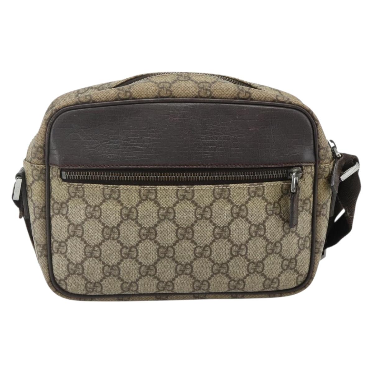 GUCCI GG Supreme Shoulder Bag PVC Beige Silver 114291 Auth 180111