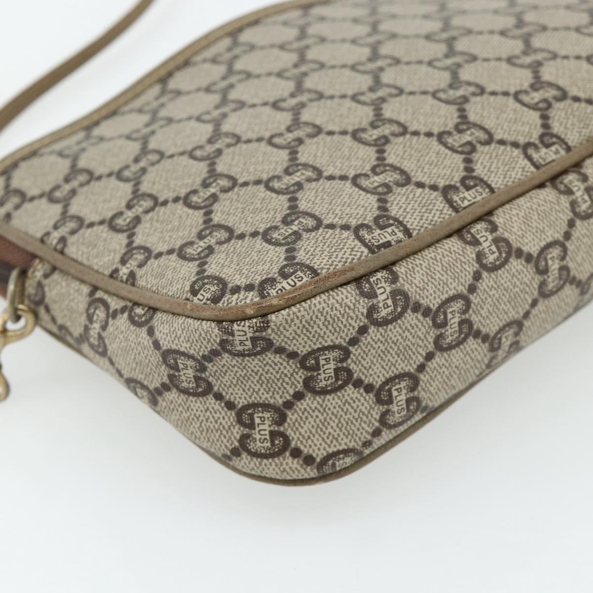 GUCCI GG Plus Supreme Shoulder Bag PVC Beige Gold Auth 180113