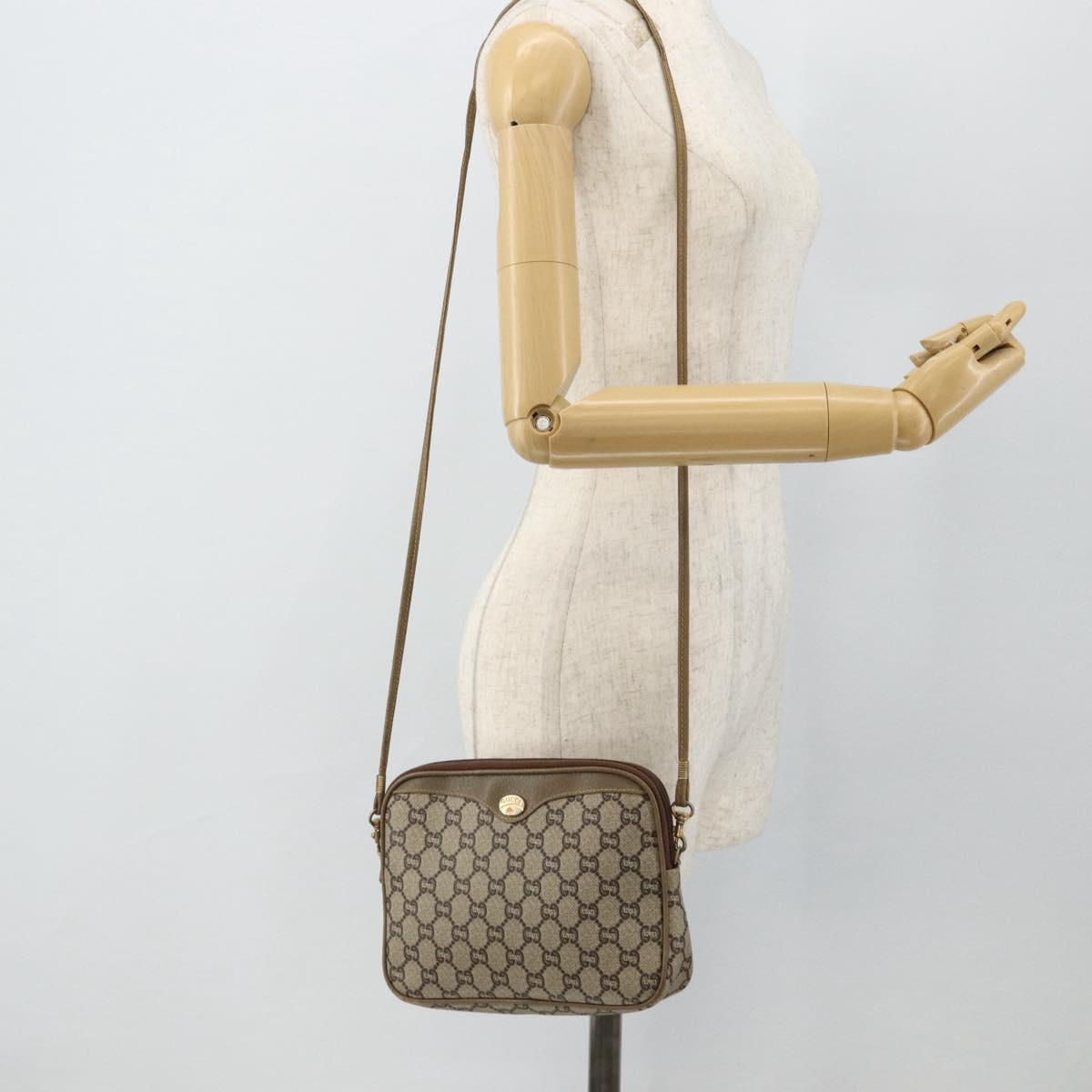 GUCCI GG Plus Supreme Shoulder Bag PVC Beige Gold Auth 180113