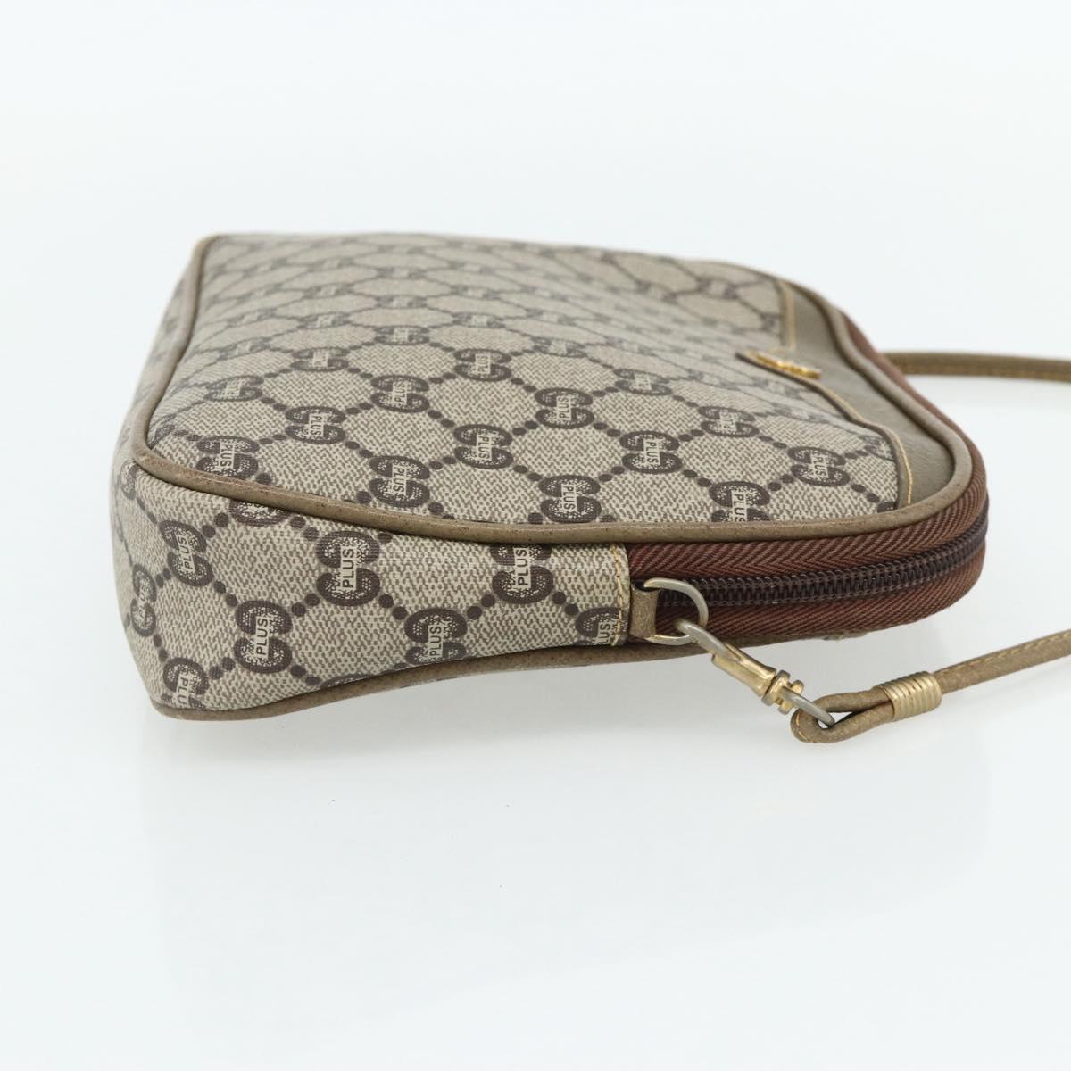 GUCCI GG Plus Supreme Shoulder Bag PVC Beige Gold Auth 180113