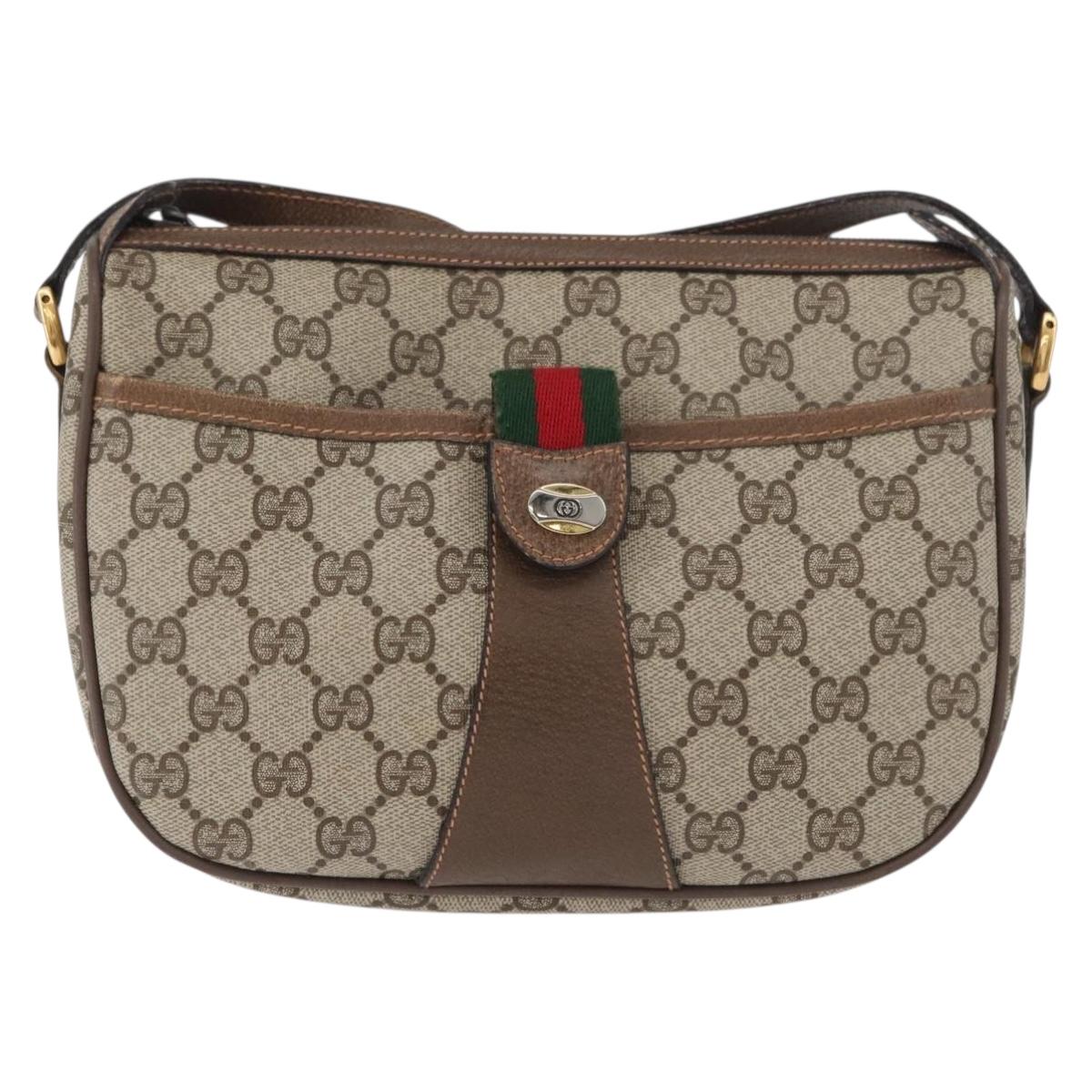 GUCCI GG Supreme Web Sherry Line Bag PVC Beige Gold 89 02 032 Auth 180114