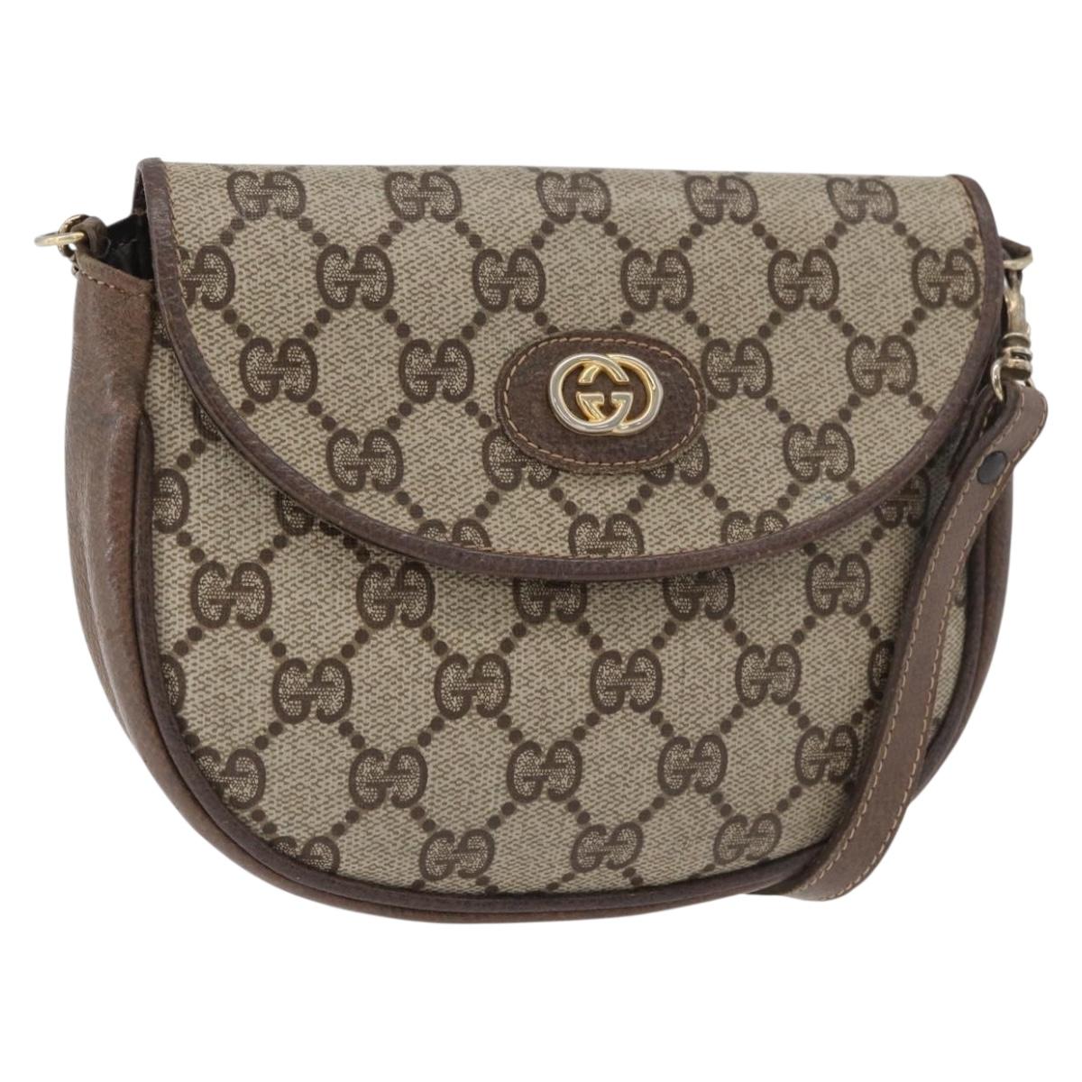 GUCCI GG Supreme Shoulder Bag PVC Beige Gold Auth 180115