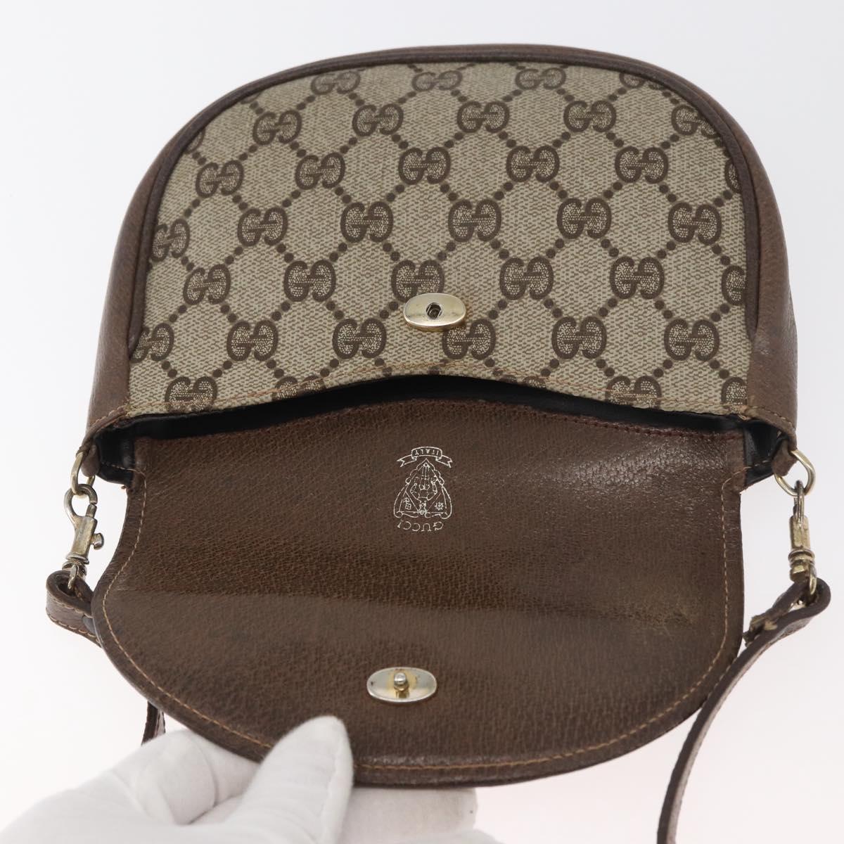 GUCCI GG Supreme Shoulder Bag PVC Beige Gold Auth 180115