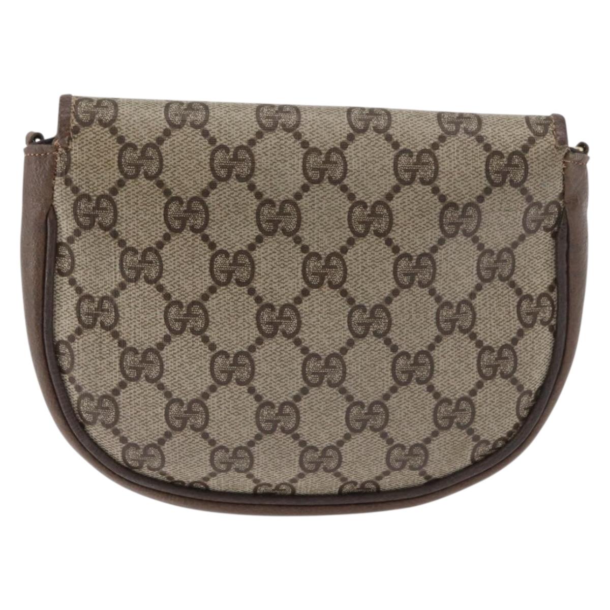 GUCCI GG Supreme Shoulder Bag PVC Beige Gold Auth 180115