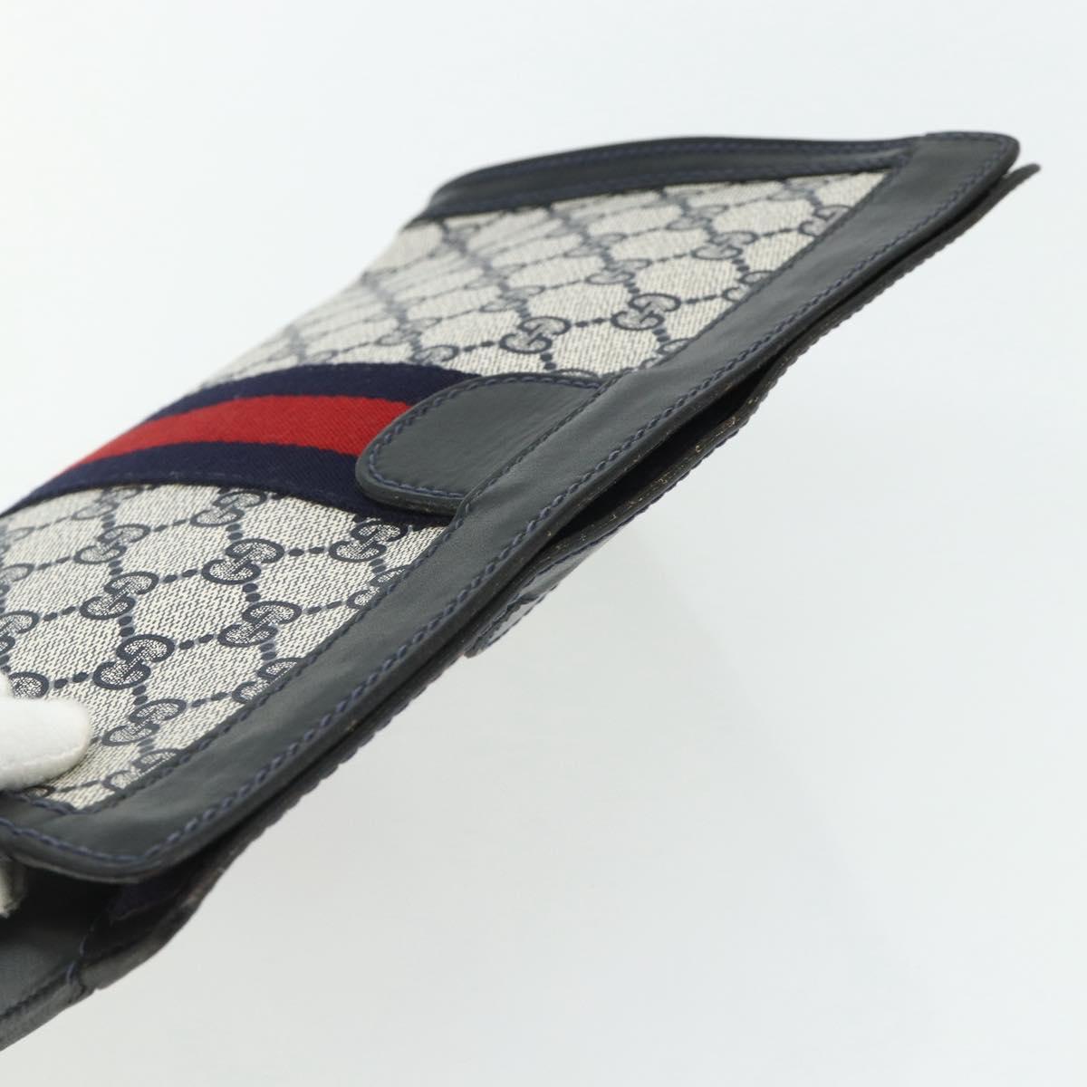 GUCCI GG Supreme Sherry Line Clutch Bag PVC Navy Red Auth 180117A