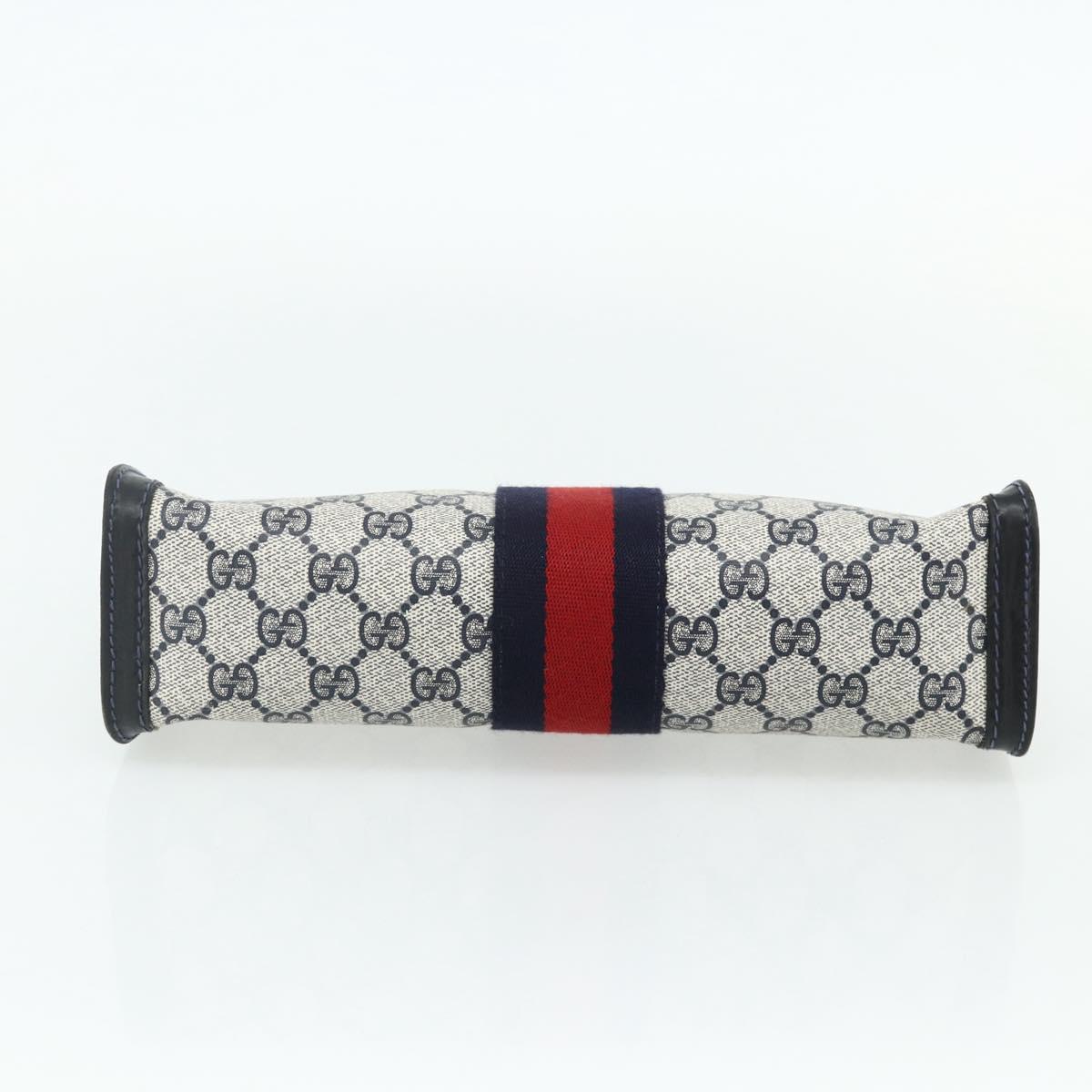 GUCCI GG Supreme Sherry Line Clutch Bag PVC Navy Red Auth 180117A