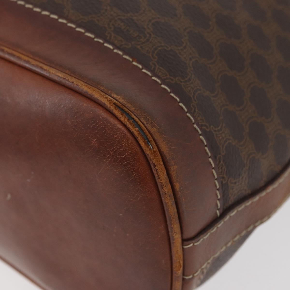 CELINE Macadam Canvas Purse Shoulder Bag PVC Leather Brown Gold Auth 180118