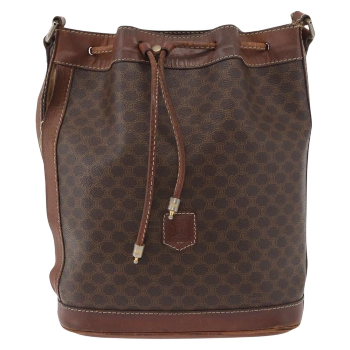 CELINE Macadam Canvas Purse Shoulder Bag PVC Leather Brown Gold Auth 180118