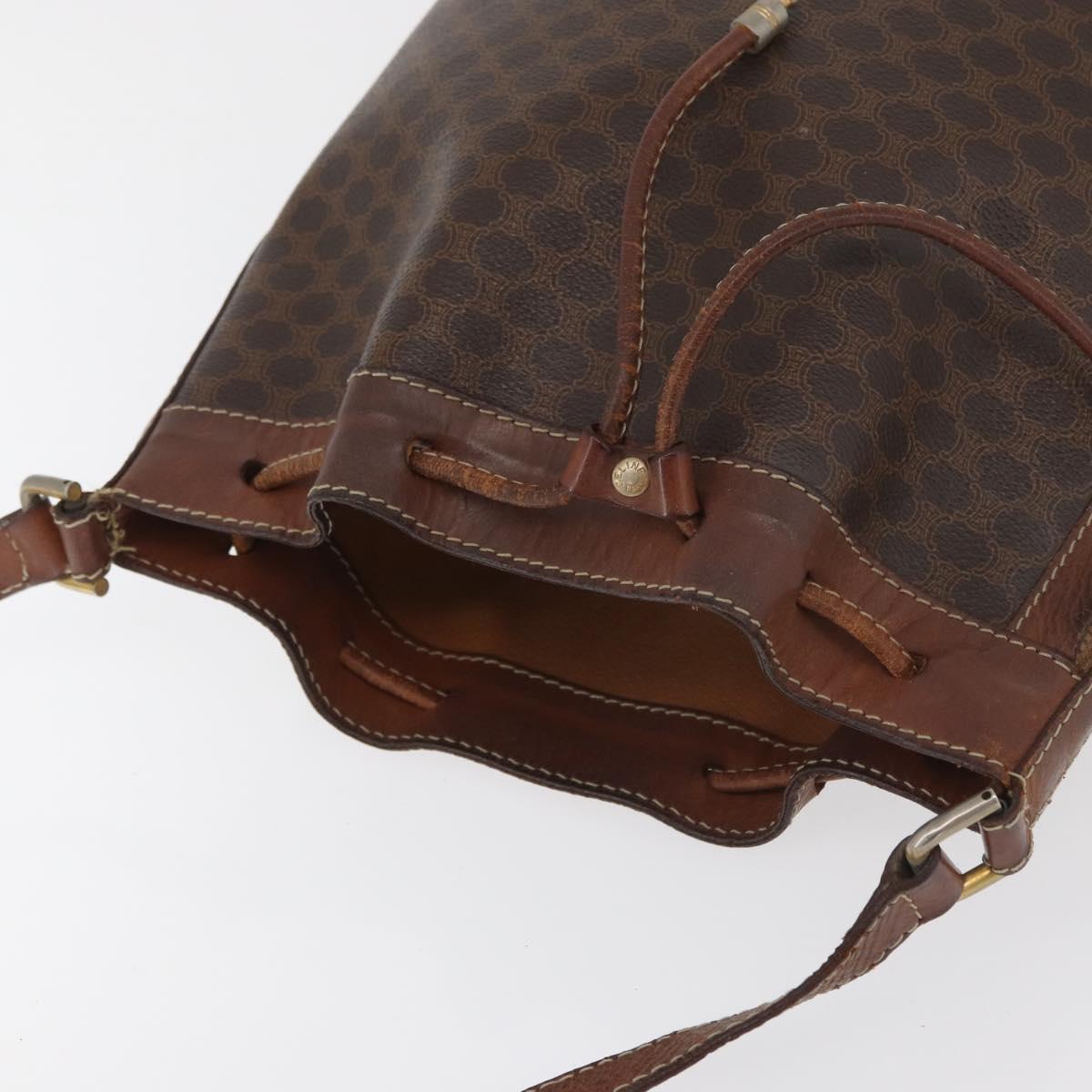 CELINE Macadam Canvas Purse Shoulder Bag PVC Leather Brown Gold Auth 180118