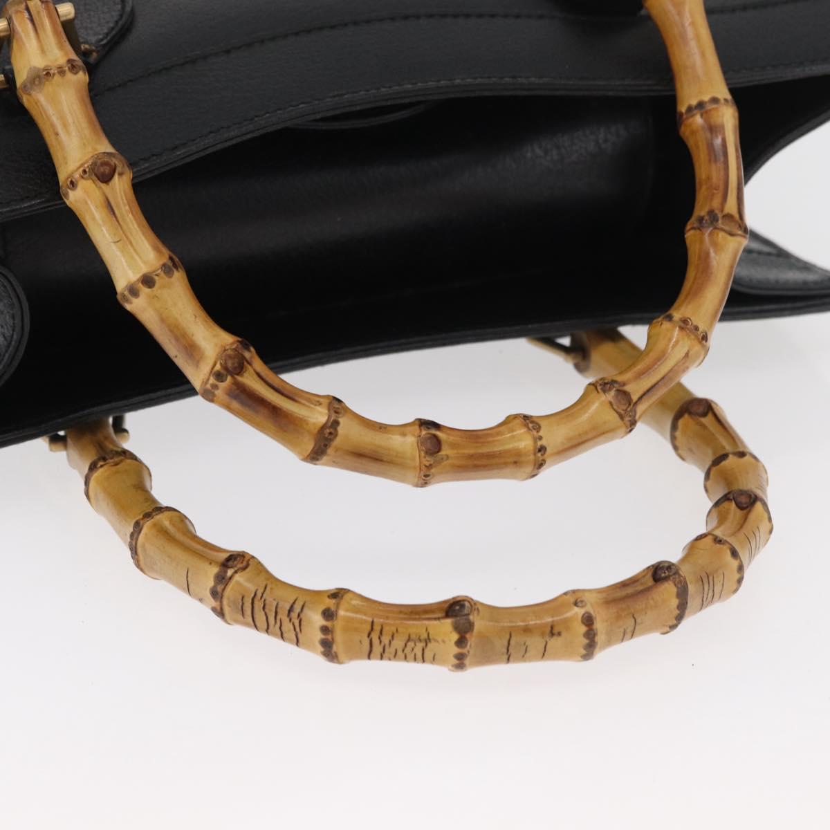 GUCCI Bamboo Tote Bag Leather Black Gold 002 0260 Auth 180119
