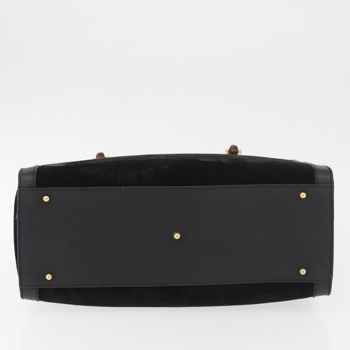 GUCCI Bamboo Tote Bag Suede Black Gold 002 1186 0260 Auth 180120