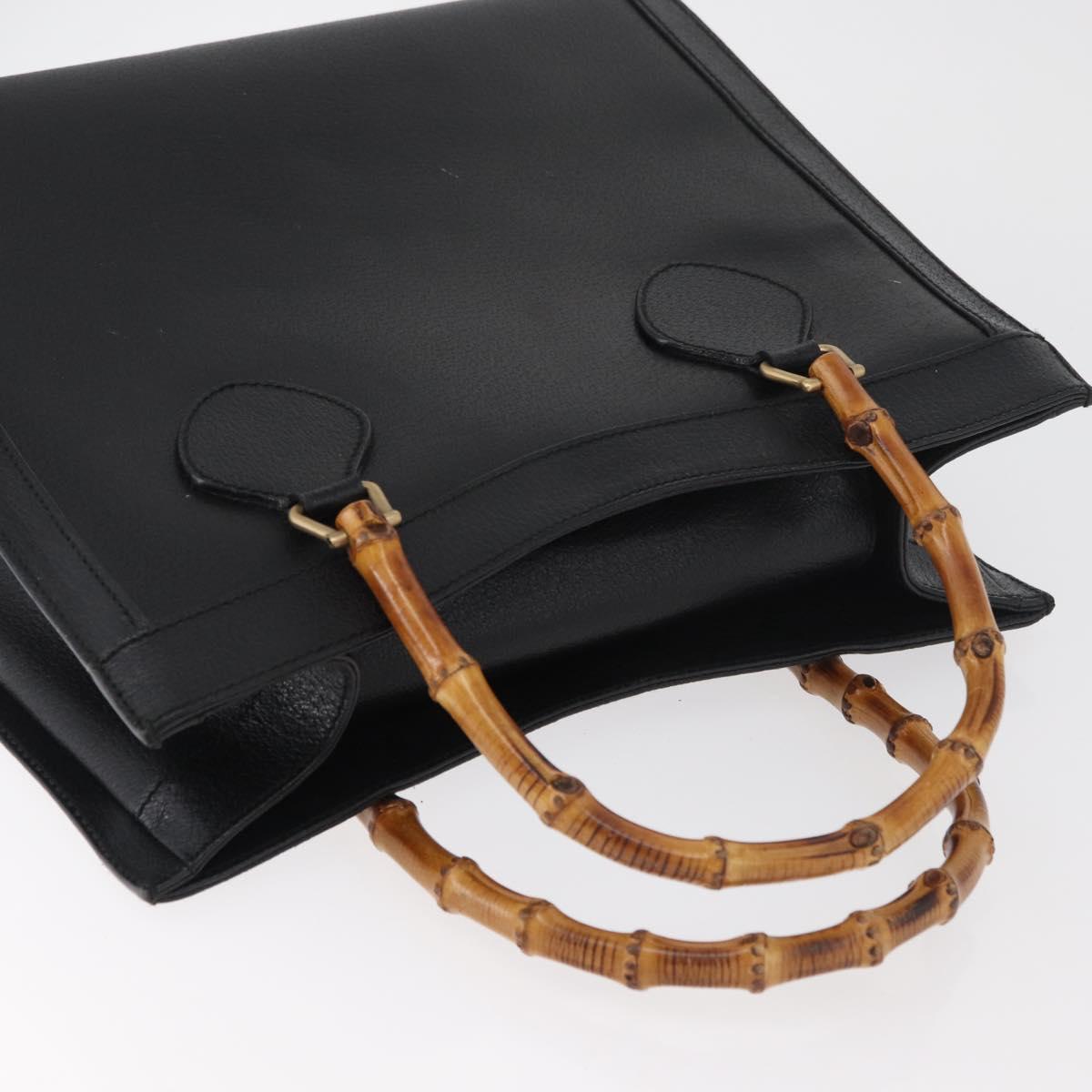 GUCCI Bamboo Tote Bag Leather Black Gold 002 2123 0260 Auth 180121