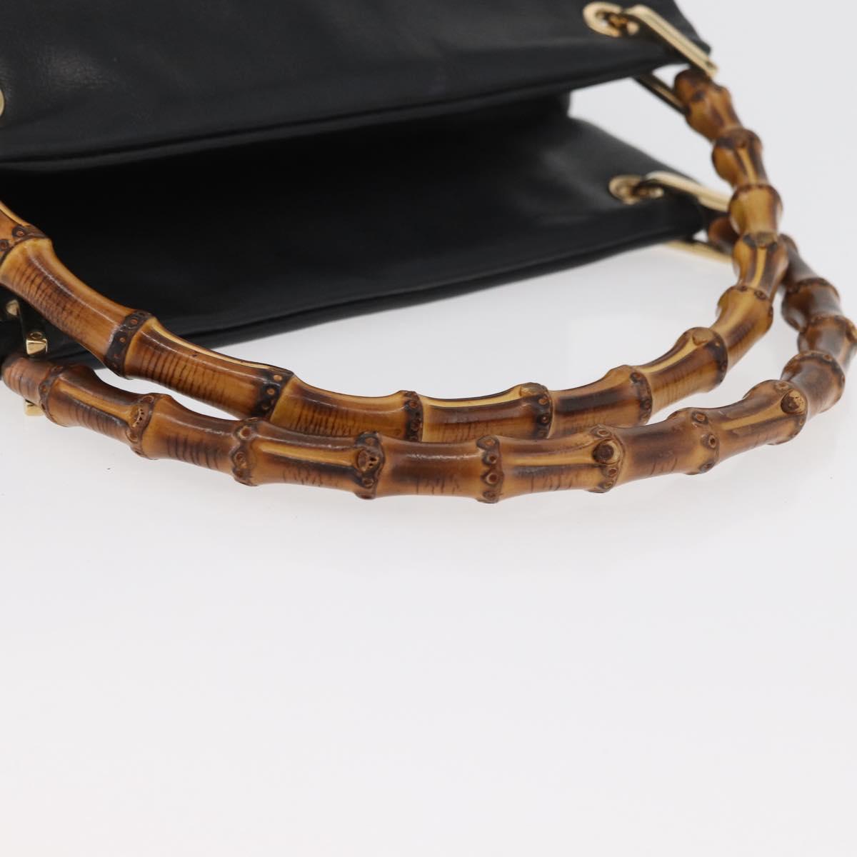 GUCCI Bamboo Hand Bag Leather Black Gold Auth 180124