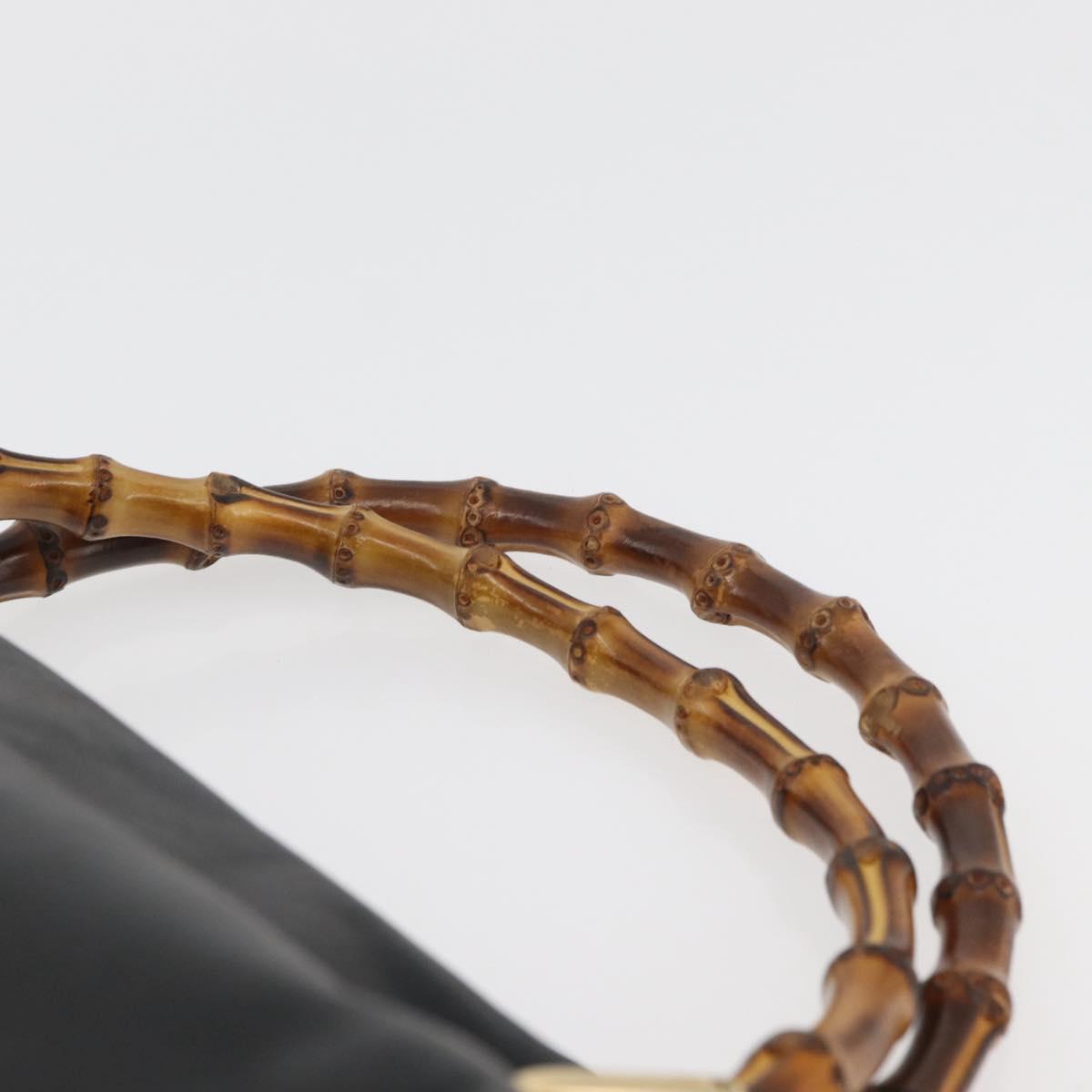GUCCI Bamboo Hand Bag Leather Black Gold Auth 180124