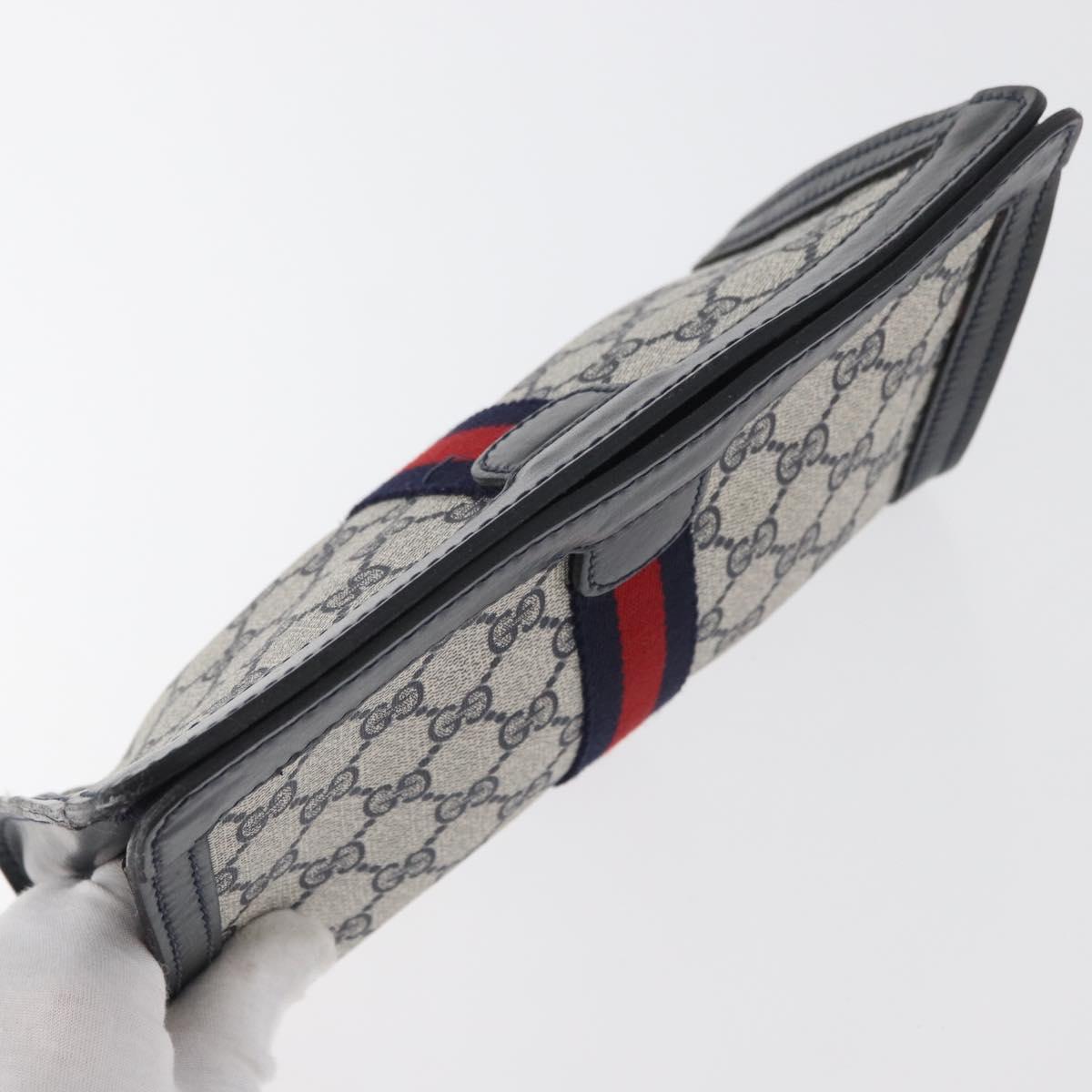 GUCCI GG Supreme Sherry Line Clutch Bag PVC Navy Red Auth 180126A