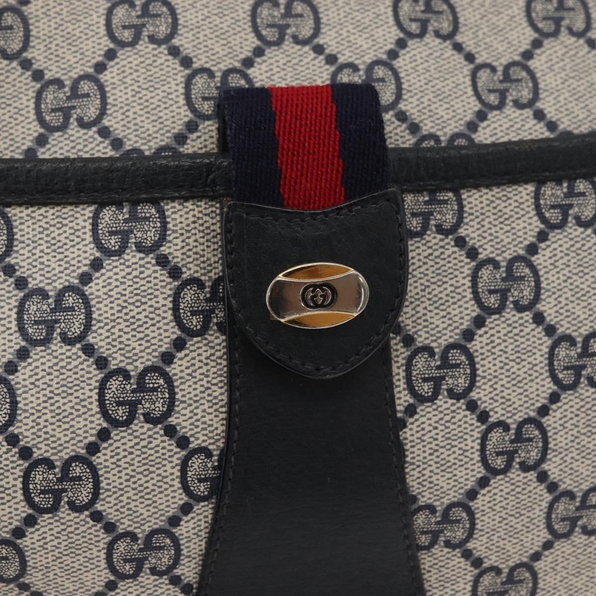 GUCCI GG Supreme Sherry Line Shoulder Bag PVC Navy Gold 89 02 032 Auth 180128