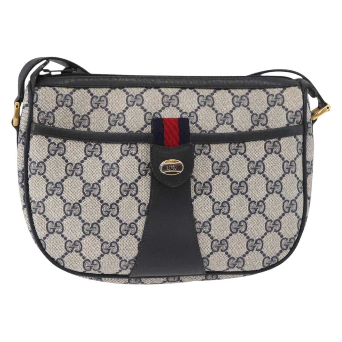GUCCI GG Supreme Sherry Line Shoulder Bag PVC Navy Gold 89 02 032 Auth 180128
