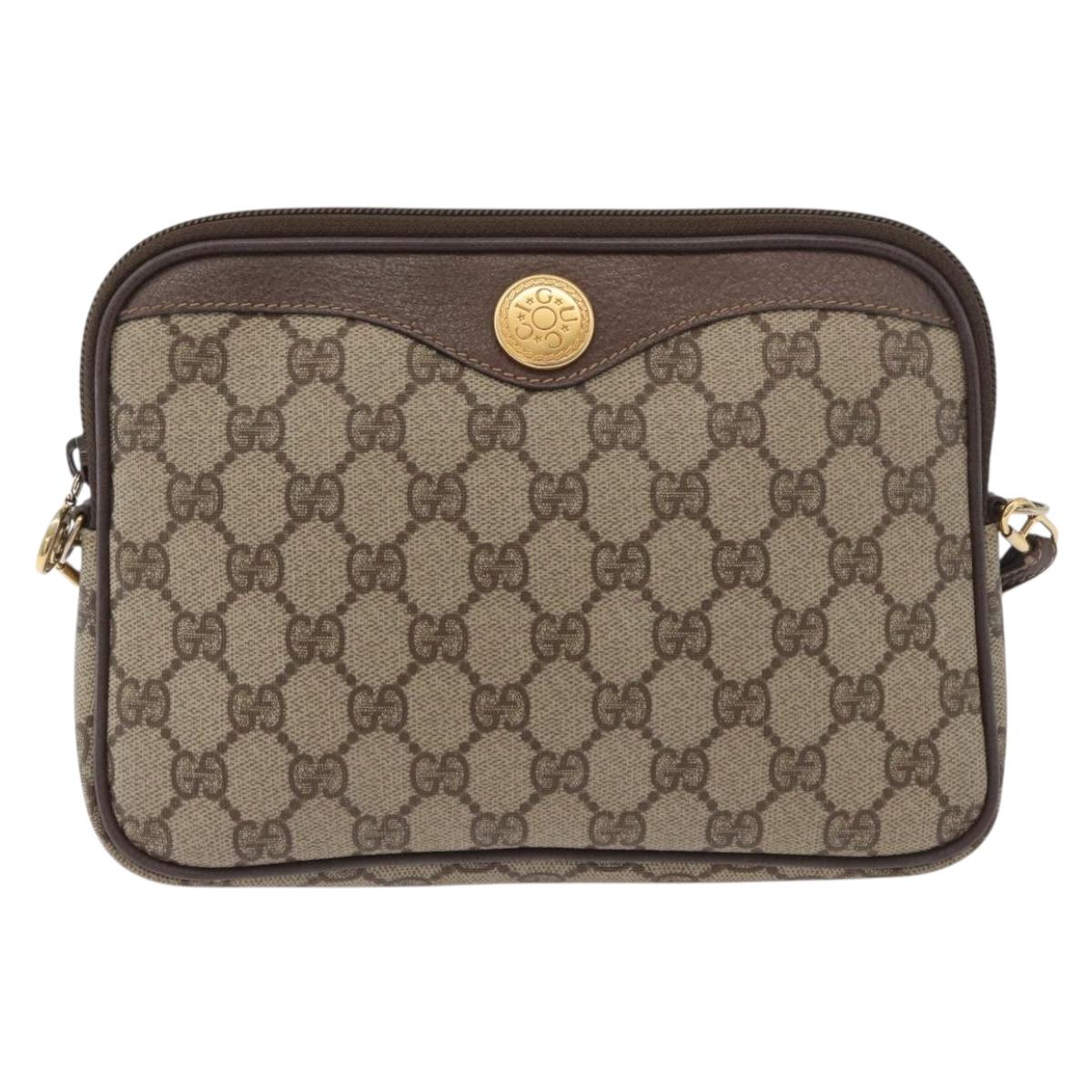 GUCCI GG Supreme Shoulder Bag PVC Beige Gold Auth 180129