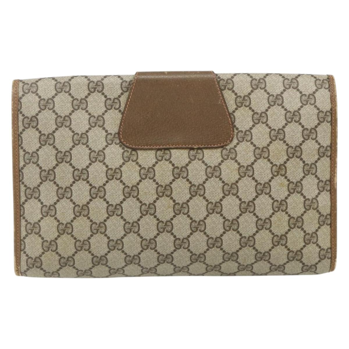 GUCCI GG Supreme Web Sherry Line Clutch Bag PVC Beige Gold 89 01 031 Auth 180130