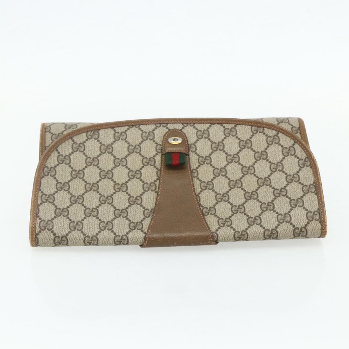 GUCCI GG Supreme Web Sherry Line Clutch Bag PVC Beige Gold 89 01 031 Auth 180130