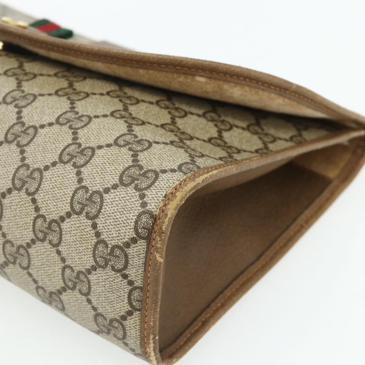 GUCCI GG Supreme Web Sherry Line Clutch Bag PVC Beige Gold 89 01 031 Auth 180130
