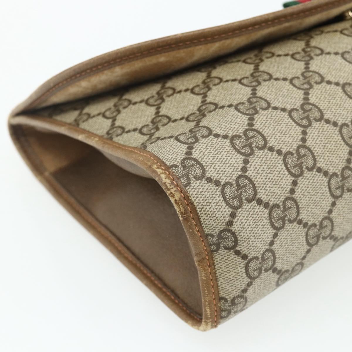 GUCCI GG Supreme Web Sherry Line Clutch Bag PVC Beige Gold 89 01 031 Auth 180130