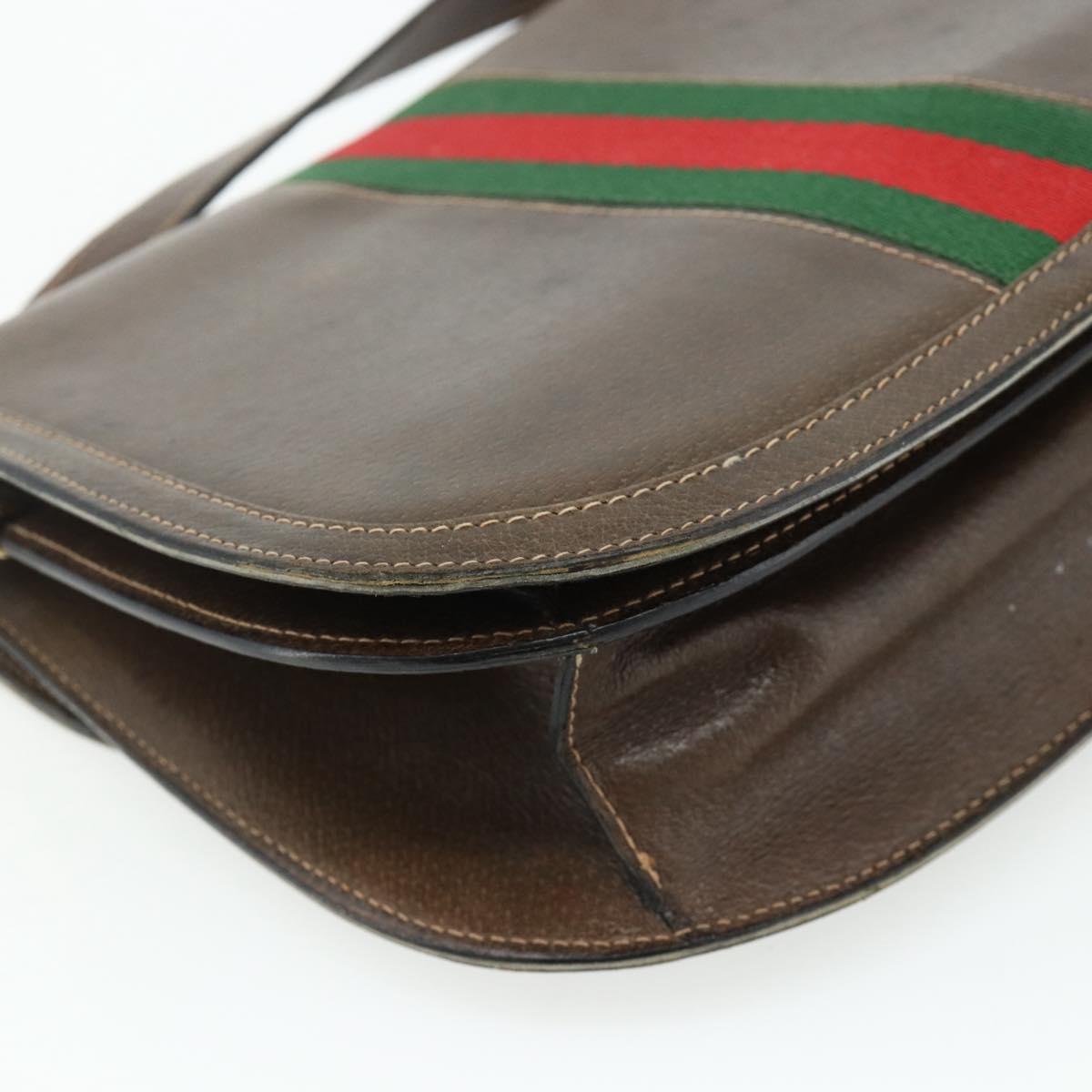 GUCCI Web Sherry Line Shoulder Bag Leather Brown Gold Red Auth 180133