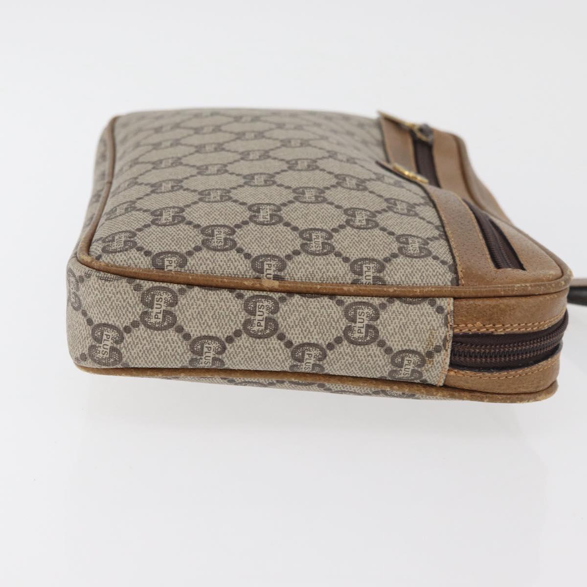 GUCCI GG Plus Supreme Clutch Bag PVC Beige Gold Auth 180134
