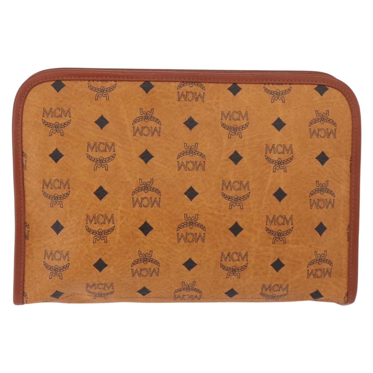 MCM Vicetos Logogram Clutch Bag PVC Brown Gold Auth 180135