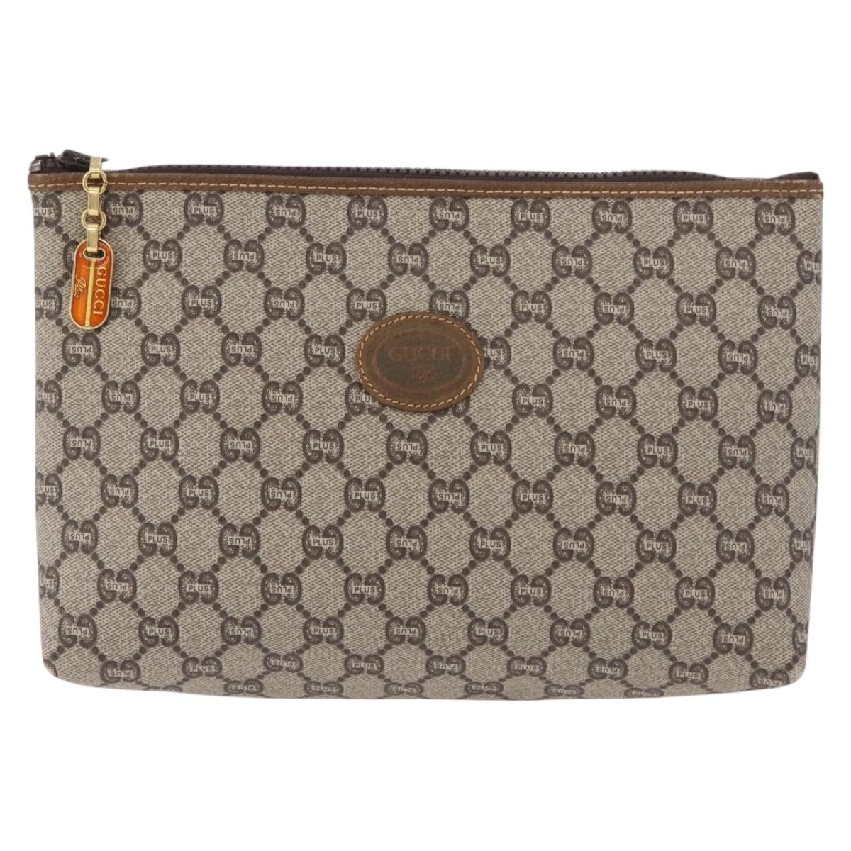 GUCCI GG Plus Supreme Clutch Bag PVC Beige Gold Auth 180136