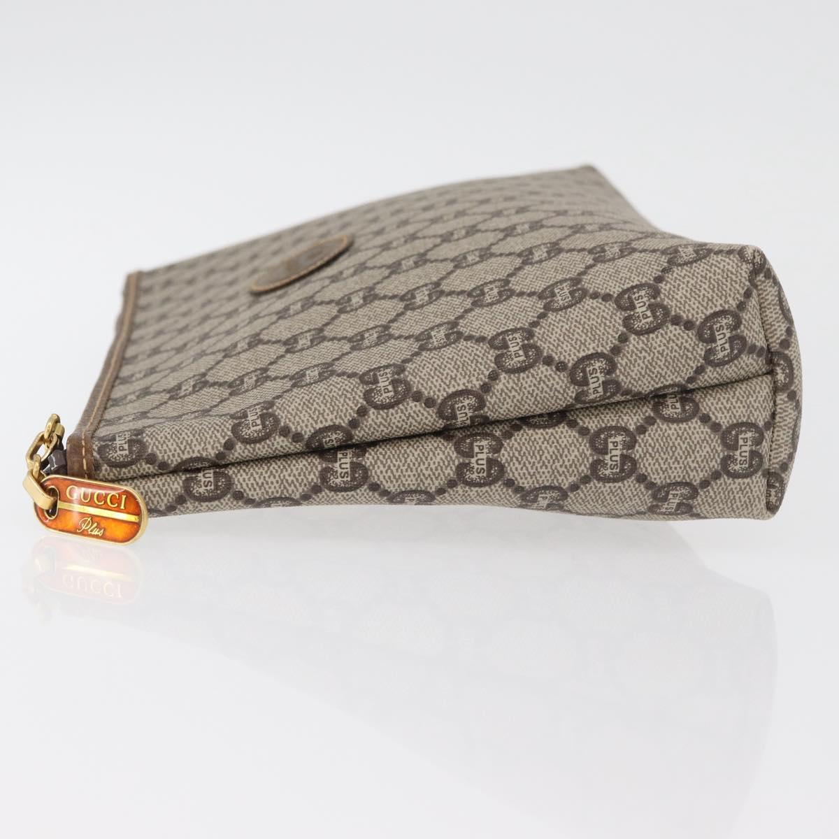 GUCCI GG Plus Supreme Clutch Bag PVC Beige Gold Auth 180136