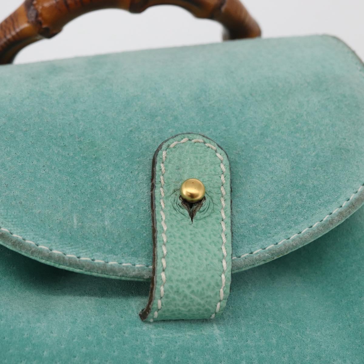GUCCI Bamboo Backpack Suede Light Blue Gold 003 1998 0030 Auth 180137A
