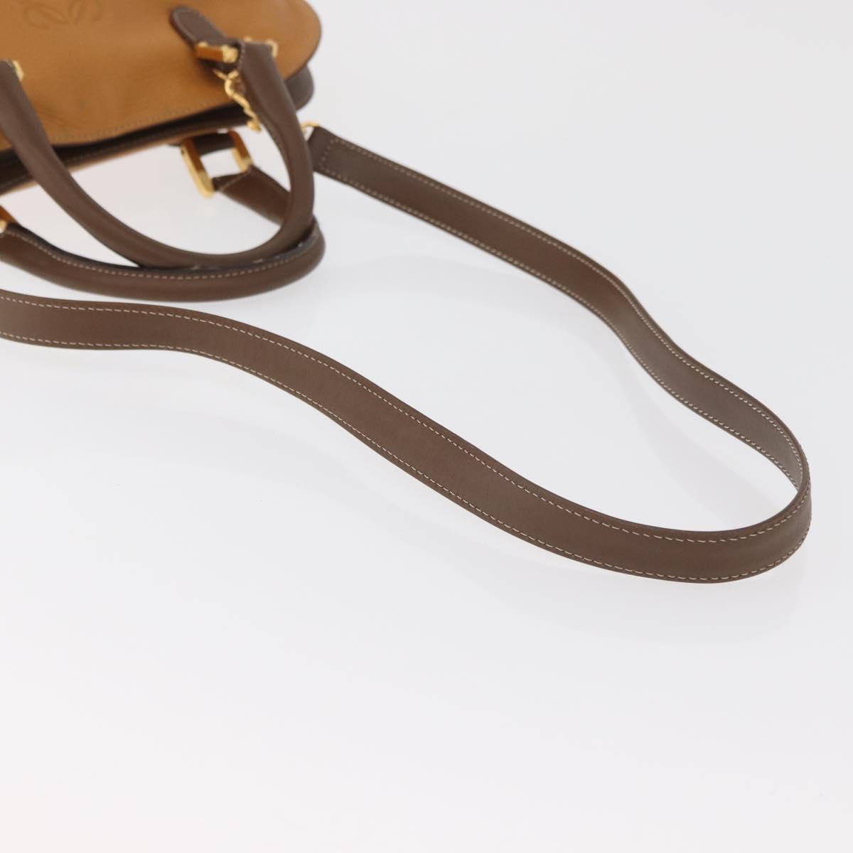 LOEWE Anagram Hand Bag Leather 2way Brown Gold Auth 180138A