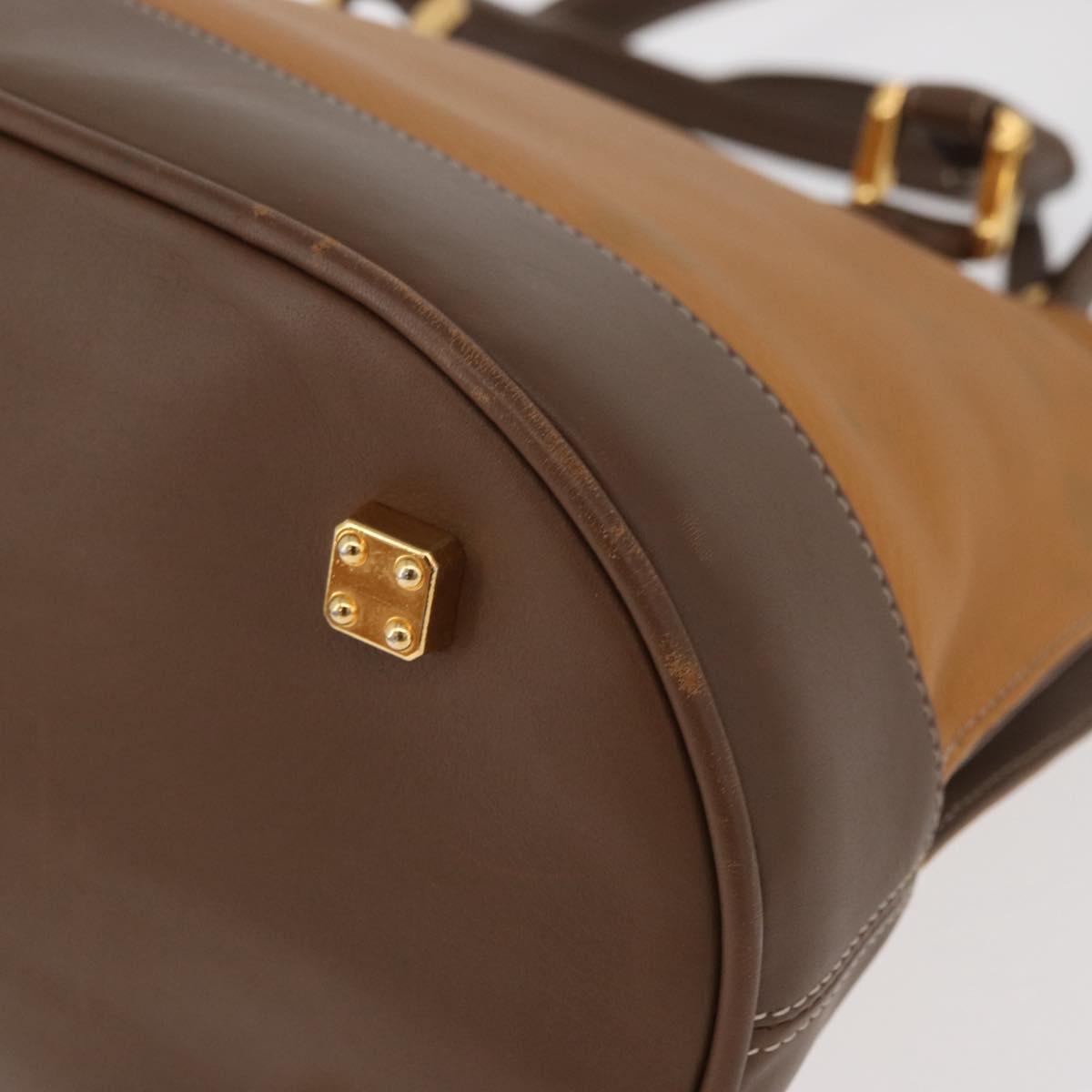 LOEWE Anagram Hand Bag Leather 2way Brown Gold Auth 180138A