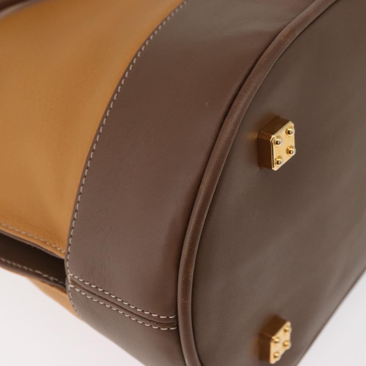 LOEWE Anagram Hand Bag Leather 2way Brown Gold Auth 180138A