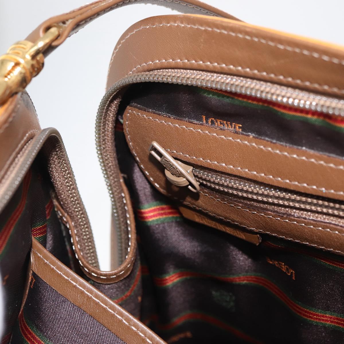 LOEWE Anagram Hand Bag Leather 2way Brown Gold Auth 180138A