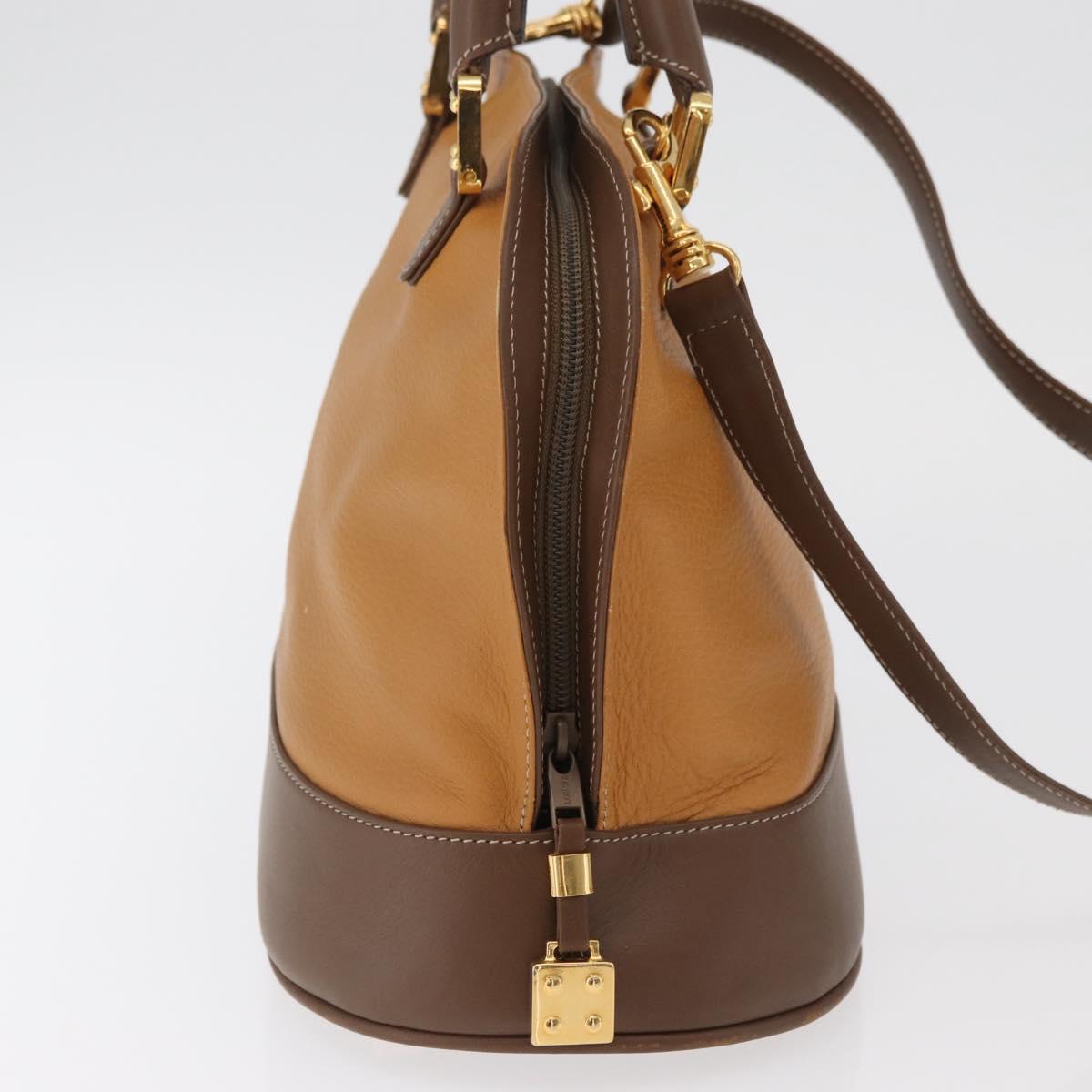 LOEWE Anagram Hand Bag Leather 2way Brown Gold Auth 180138A