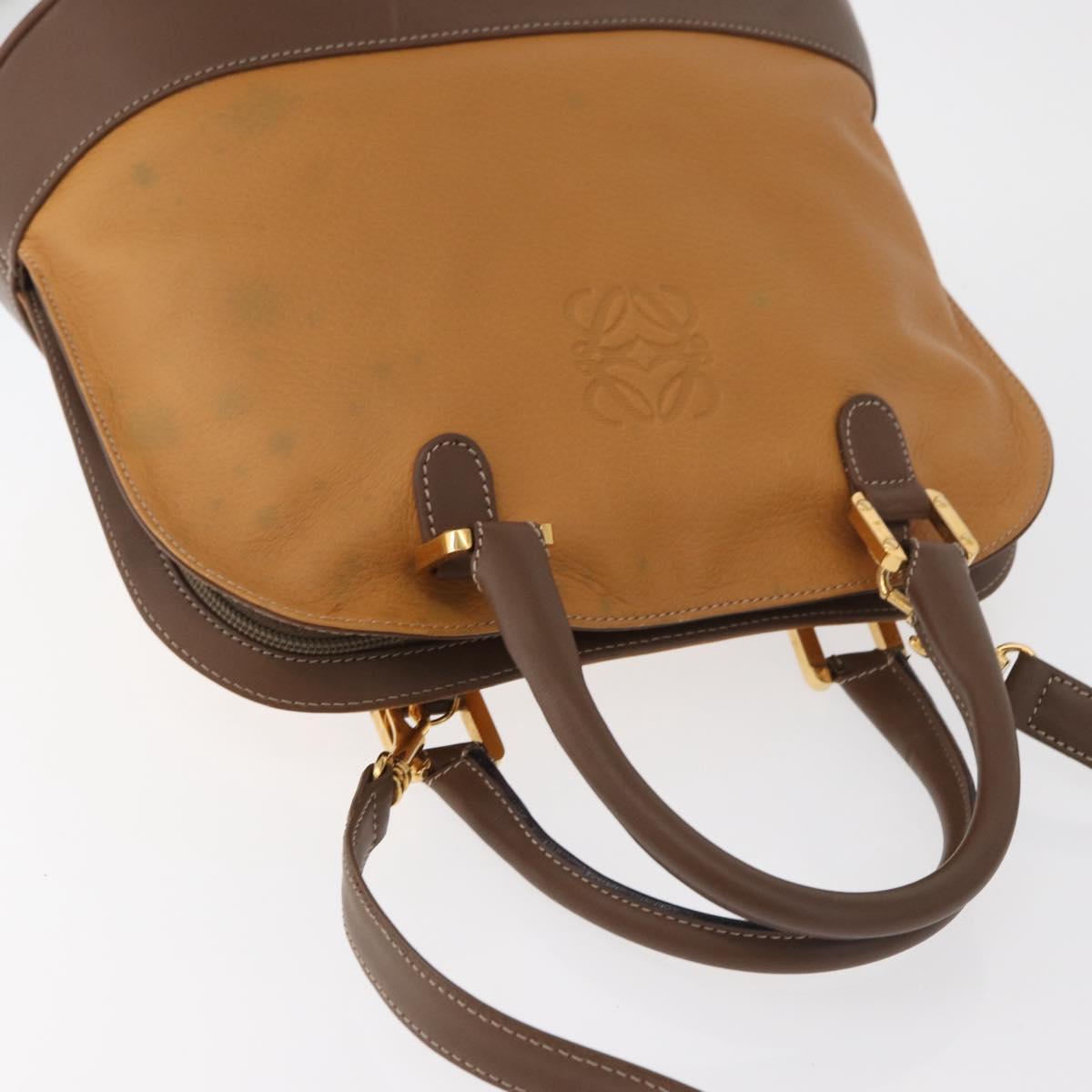 LOEWE Anagram Hand Bag Leather 2way Brown Gold Auth 180138A