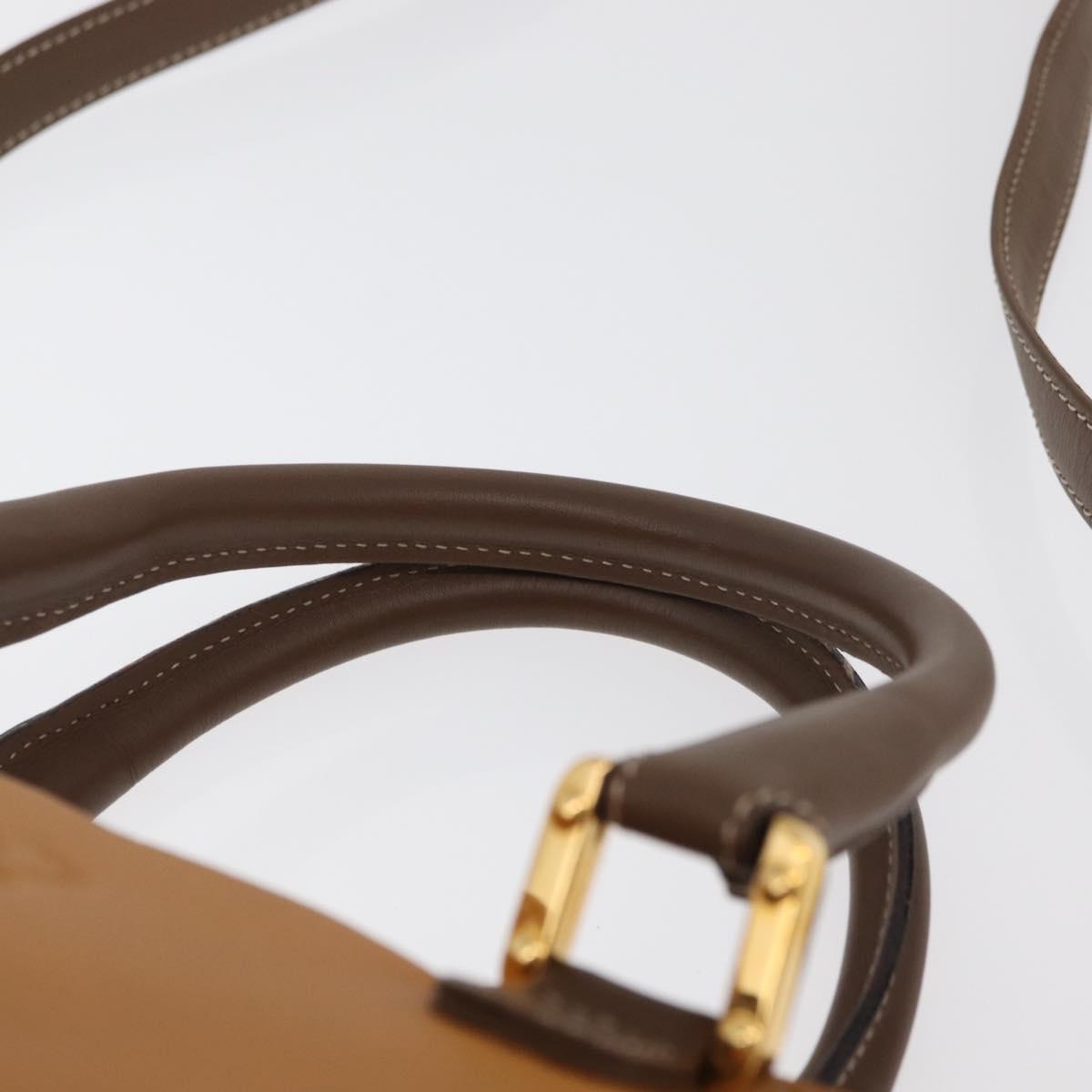 LOEWE Anagram Hand Bag Leather 2way Brown Gold Auth 180138A